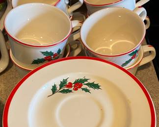 Vintage Holly Spruce Cups and Saucers