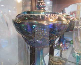 Indiana Glass Harvest Grape Carnival Glass Compote