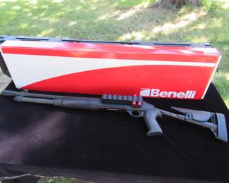 Benelli M4 Law Enforcement Semi-Automatic 12-Gauge Shotgun,

Law Enforcement model 11715 with collapsible stock and "breecher brake",

18.5" barrel with pistol grip,

Auto-regulating-gas-operated system,
Stainless steel self-cleaning pistons,
Picatinny rail,
Tritium front post and ghost ring tritium dot rear sights