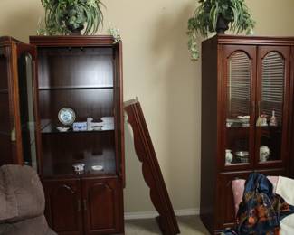 two lighted display cabinets, two corner shelves, one lighted bridge