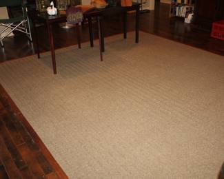 Ethan Allen tweed wool rug with leather border 10'x12'