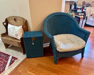 Cute Wicker Chair w/Matching Hamper / Bench