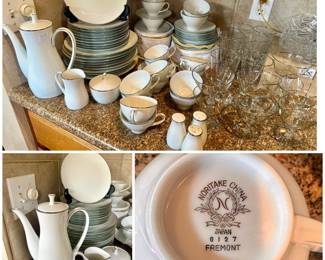 Classic Noritake China Set plus Matching Glass Stemware - Fremont Pattern