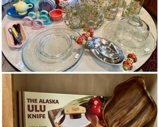 Dorothy Thorpe Glasses & Serving Pieces / Fiesta & Wood Tray  & Cutting Board Set