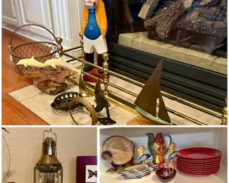 Nautical Wooden Figure / Brass Sail Boats / Lantern / Dept 56 Fish Design Dishes