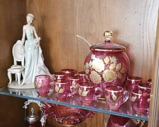 Cranberry glass and Lladros 