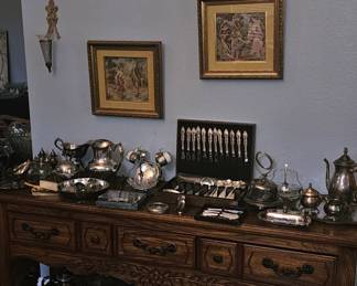 Many silverplated serving pieces