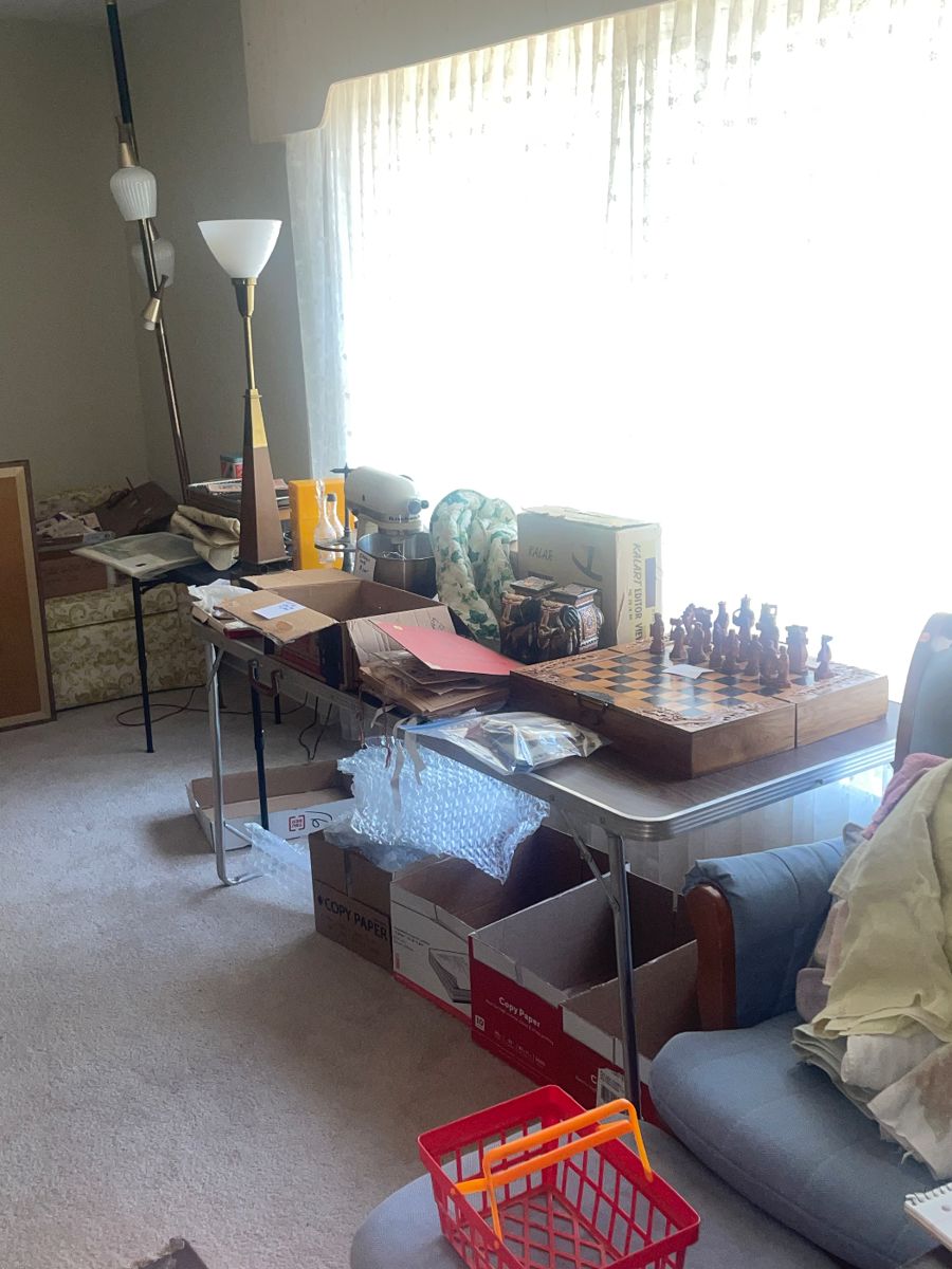 Stiffle lamp, 1960 tension lamp , carved chess set , stamps kitchen aid mixer