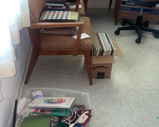 Set of 4 mid century chairs Record albums books 