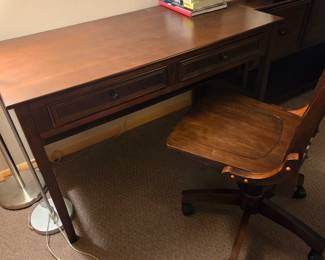 Dark wood table desk, wood desk chair