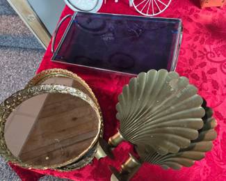 Vintage mirrors, sconces, & tray