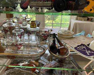 Vintage dressing table hand painted set, pipes