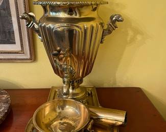 Vintage brass Samovar with tray and bowl