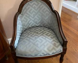 Antique mahogany chair with silk brocade upholstery seat and back