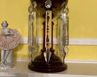 Victorian cranberry luster with fabulous long prisms