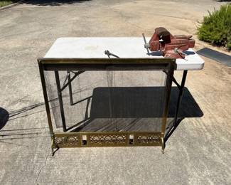 Vintage English brass fire screen closed