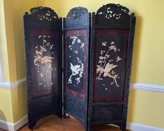 The antique Japanese three panel screen. Original to the house