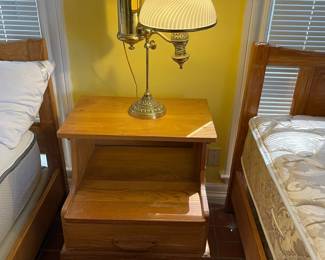 Vintage brass lamp with glass shade