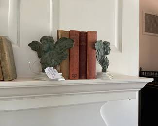 Pair Verdi Green Angelic bookends on marble base