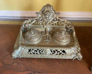 Antique brass double ink well