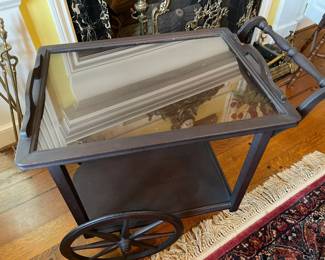 Looking down on the mahogany tea cart