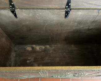 The bottom of the English brass trunk