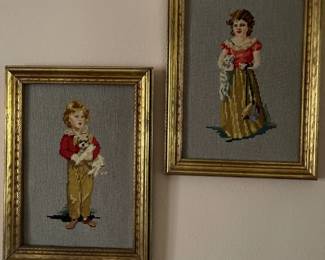 Two handmade needlepoint pieces