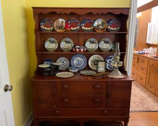 Solid maple server (Welsh Dresser Style) with three drawers, two cupboards and display shelves
