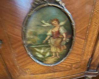 A second hand painted panel on the dressing table