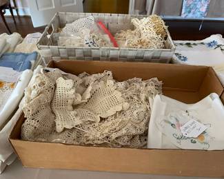 Beautiful vintage linens, doilies, bread roll covers, place mats with napkins