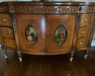 This is the matching dressing table, fruit wood with hand painted panels