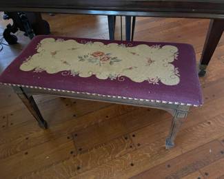 Needlepoint piano stool with storage for sheet music and books inside