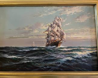 A Clipper under full sail in a choppy sea by William Knox born 1862 died 1925
