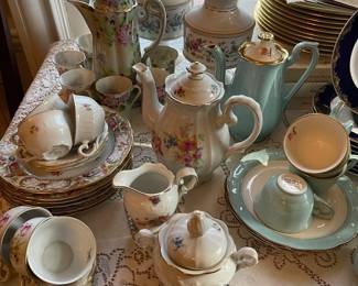 German chocolate set, Schumann Germany "Empress" Dresden Flowers #47 plates, US Zone coffee set, Hall breakfast set