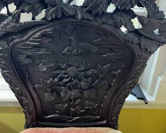 A close look at the chair back carving