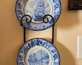 Blue transfer ware plates in the kitchen
