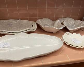 Vintage ceramic leaf plates and bowls from Protugal