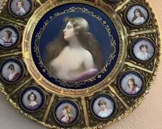 French Sevres Plaque, round with 12 medallions in border "The Queen and Her Court"