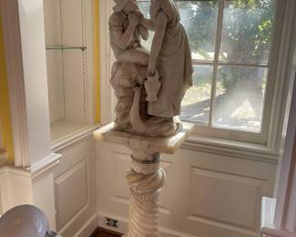 Beautiful marble statue and pedestal, signed Millet on the base