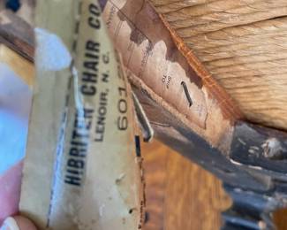 Hibriter Chair Company, Lenoir, N.C, chair label