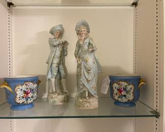 Vintage Limoges urns, Pair French figures