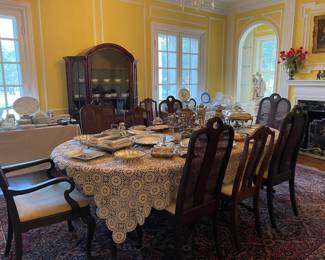 The dining room table is displaying the most beautiful collection of old silver plate dating from the early 1800's and including Old Sheffield