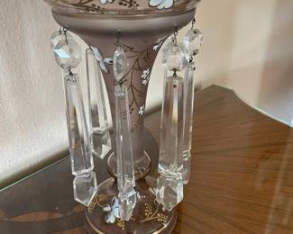 Victorian hand painted luster with long prisms