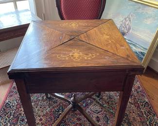 Antique, envelope game table with inlay