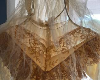 Close look at the lace embellishment, head piece and veil