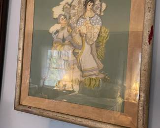 Oriental art hand painted upstairs blue bedroom