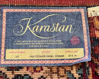 Karastan 100% wool rug "Multicolor Panel Kirman" 10' x 14', this rug is in the dining room