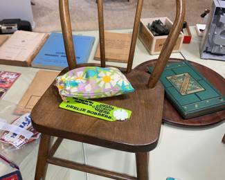 Doll size Woden chair and bag of Deelie Bobbers