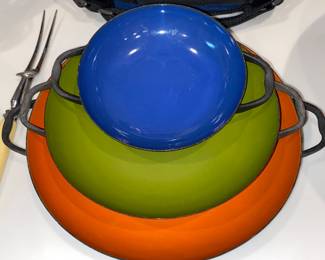 70s set of 3 colorful cookware pans
