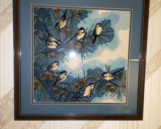 Needlepoint chickadee art